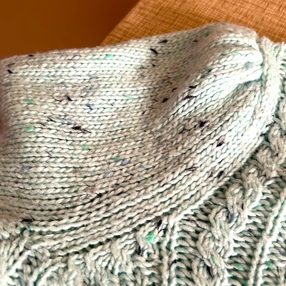 Talbots mock neck cable knit sweater.  Mint aqua color. Medium Petite. Speckled - Picture 10 of 10